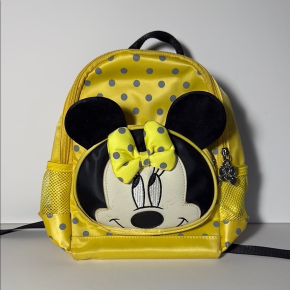 Minnie Mouse mini backpack adjustable straps bright yellow with grey polka dots - Picture 1 of 9